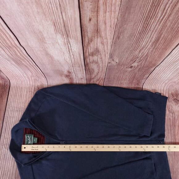 Woolrich Mens Size Large Navy Blue Wool Blend Full Zip Stretch Ribbed Sweater - Picture 14 of 14